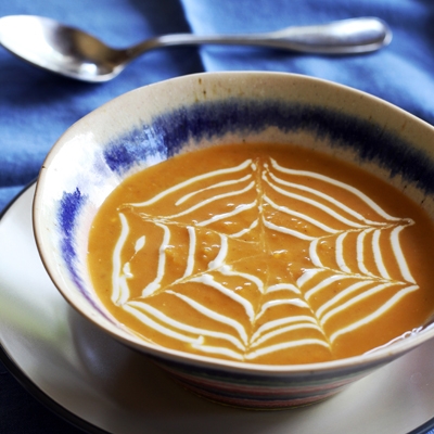 Spiderweb Pumpkin Curry Soup
